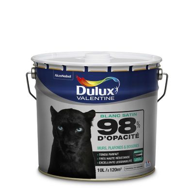 Peinture murs plafonds et boiseries Dulux Valentine 98% monocouche satin blanc 10L