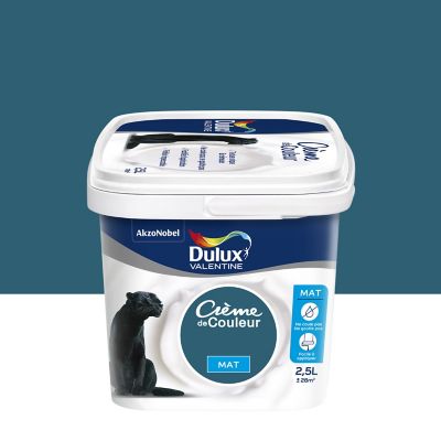 Peinture murs plafonds et boiseries Crème de Couleur Dulux Valentine mat bleu paon 2,5L