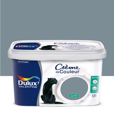 Peinture murs plafonds et boiseries Crème de Couleur Dulux Valentine satin bleu gris 2,5L