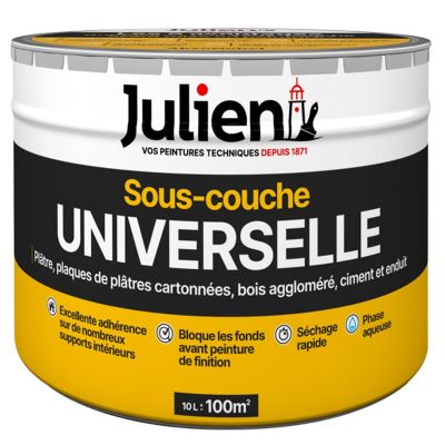 Sous-couche Universelle pour Platre, Aggloméré, Ciment et Enduit Julien Mat Blanc 10L