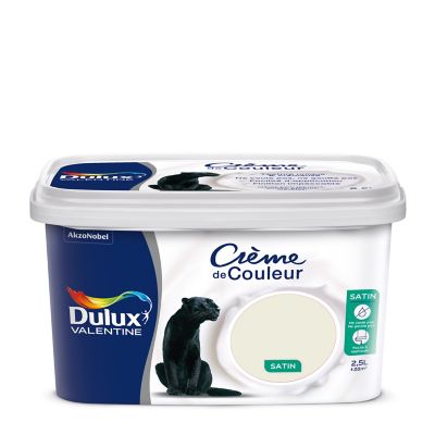 Peinture murs plafonds et boiseries Crème de Couleur Dulux Valentine satin voile blanc 2,5L