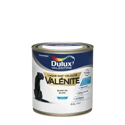 Peinture laque pour boiseries Valénite Dulux Valentine mat blanc de blanc 0,5L