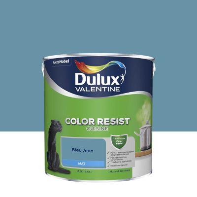Peinture murs et boiseries Color Resist cuisine Dulux Valentine mat bleu jean 2,5L