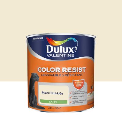 Peinture murs et boiseries Color Resist Dulux Valentine satin blanc orchidée 2,5L
