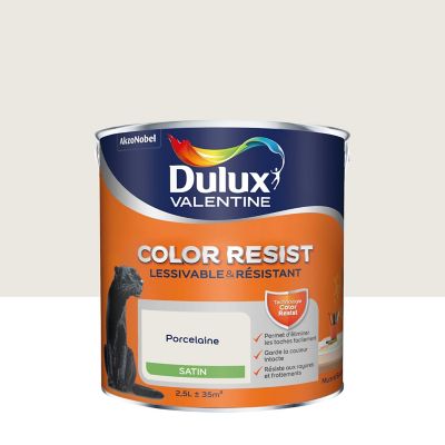 Peinture murs et boiseries Color Resist Dulux Valentine satin porcelaine 2,5L