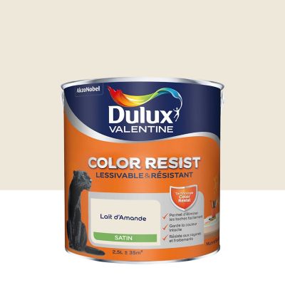 Peinture murs et boiseries Color Resist Dulux Valentine satin lait d'amande 2,5L