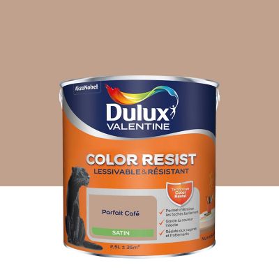 Peinture murs et boiseries Color Resist Dulux Valentine satin parfait café 2,5L