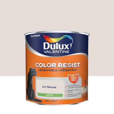 Peinture murs et boiseries Color Resist Dulux Valentine satin lin naturel 2,5L