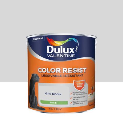 Peinture murs et boiseries Color Resist Dulux Valentine satin gris tendre 2,5L