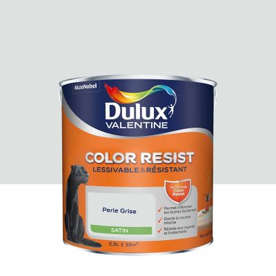 Peinture murs et boiseries Color Resist Dulux Valentine satin perle grise 2,5L