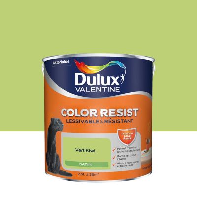 Peinture murs et boiseries Color Resist Dulux Valentine satin vert kiwi 2,5L
