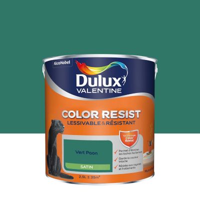 Peinture murs et boiseries Color Resist Dulux Valentine satin vert paon 2,5L