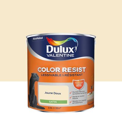 Peinture murs et boiseries Color Resist Dulux Valentine satin jaune doux 2,5L