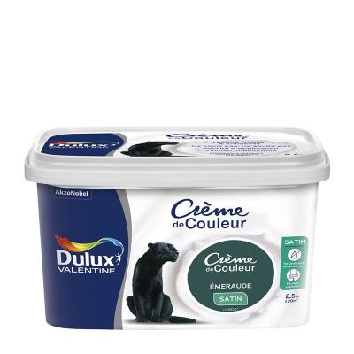 Peinture murs plafonds et boiseries Crème de Couleur Dulux Valentine satin émeraude 2,5L