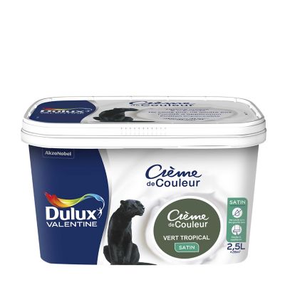 Peinture murs plafonds et boiseries Crème de Couleur Dulux Valentine satin vert tropical 2,5L
