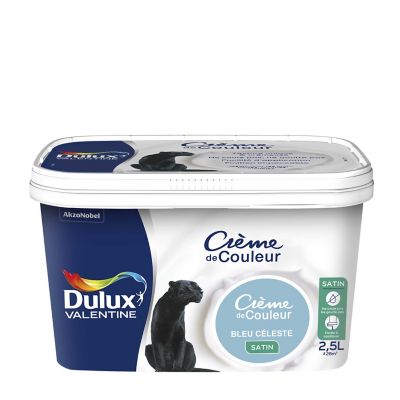 Peinture murs plafonds et boiseries Crème de Couleur Dulux Valentine satin bleu céleste 2,5L