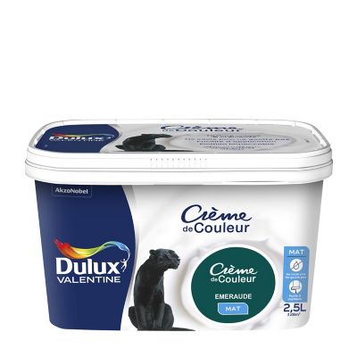 Peinture murs plafonds et boiseries Crème de Couleur Dulux Valentine mat émeraude 2,5L
