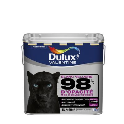 Peinture murs plafonds et boiseries Dulux Valentine 98% monocouche velours blanc 5L