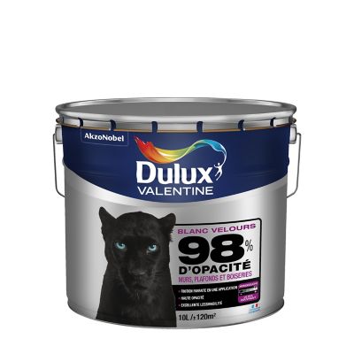 Peinture murs plafonds et boiseries Dulux Valentine 98% monocouche velours blanc 10L