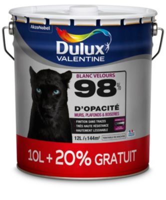 Peinture murs plafonds et boiseries Dulux Valentine 98% monocouche velours blanc 10L + 20% gratuit