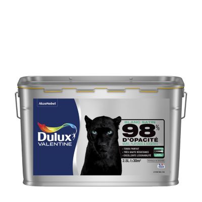 Peinture murs plafonds et boiseries Dulux Valentine 98% monocouche satin blanc 2,5L
