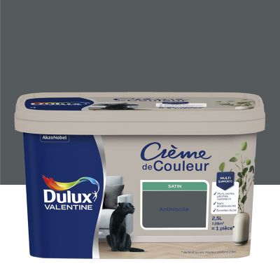 Peinture Crème De Couleur Dulux Valentine satin anthracite 2,5L