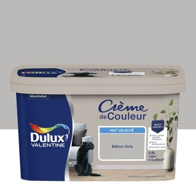 Peinture Crème De Couleur Dulux Valentine mat béton gris 2,5L