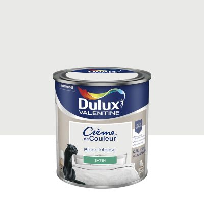 Peinture Crème de Couleur Dulux Valentine satin blanc intense 0,5L
