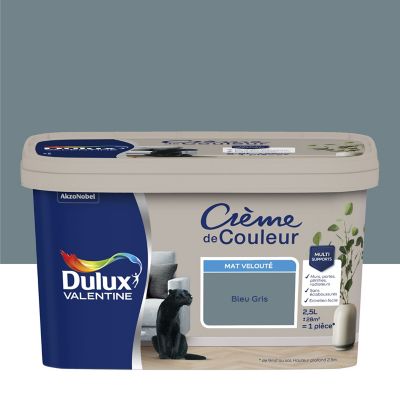Peinture Crème De Couleur Dulux Valentine mat bleu gris 2,5L