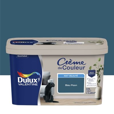 Peinture Crème De Couleur Dulux Valentine mat bleu paon 2,5L