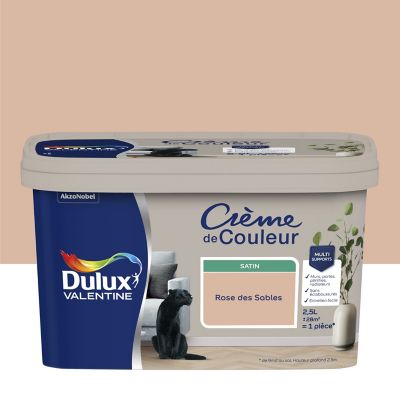 Peinture Crème De Couleur Dulux Valentine satin rose des sables 2,5L