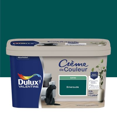 Peinture Crème De Couleur Dulux Valentine satin émeraude 2,5L
