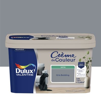 Peinture Crème De Couleur Dulux Valentine satin gris building 2,5L
