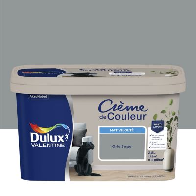 Peinture Crème De Couleur Dulux Valentine mat gris Sage 2,5L
