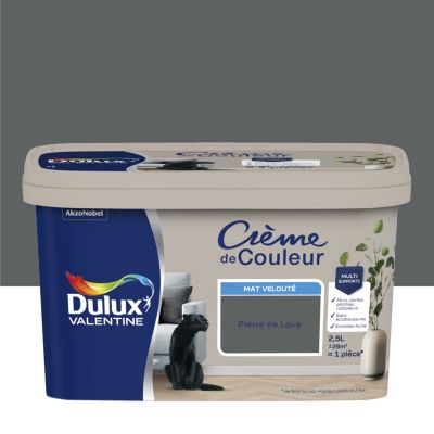 Peinture intérieure couleur Crème De Couleur Dulux Valentine mat gris pierre de lave 2.5L