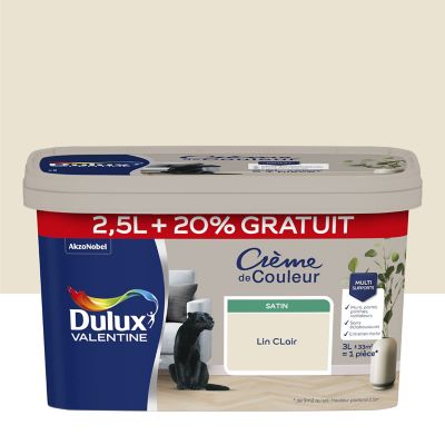 Peinture Crème De Couleur Dulux Valentine satin lin clair 2,5L + 20% gratuit