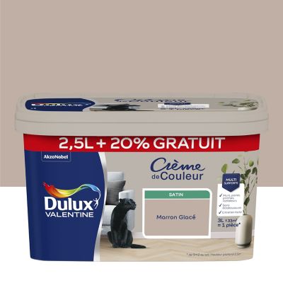 Peinture Crème De Couleur Dulux Valentine satin marron glacé 2,5L + 20% gratuit