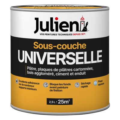 Sous-couche Universelle pour Platre, Aggloméré, Ciment et Enduit Julien Mat Blanc 2,5L