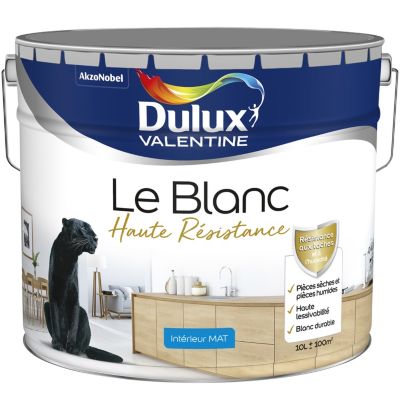 Peinture murale le Blanc Dulux Valentine haute résistance mat blanc 10L