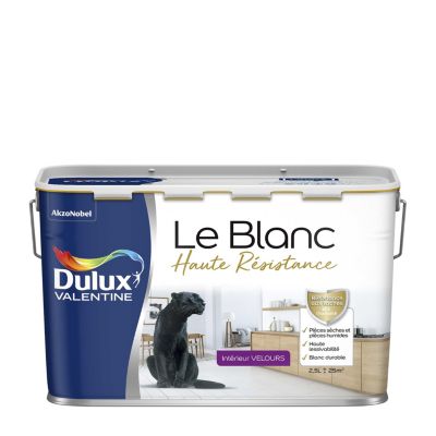 Peinture murale le Blanc Dulux Valentine haute résistance velours blanc 2,5L