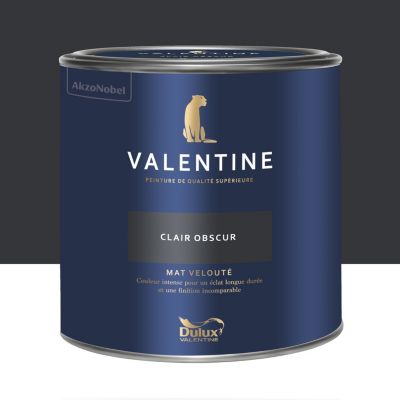 Peinture intérieure couleur mur et plafond Valentine mat velouté noir clair obscur 2L