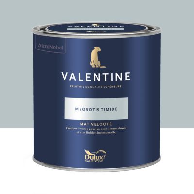 Peinture intérieure couleur mur et plafond Valentine mat velouté bleu myosotis timide 0,5L