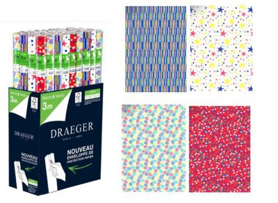 Papier cadeau sans plastique 3m Draeger - 4 motifs