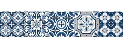 6 bandes adhésives motif Azulejos L.4,8 x H.195 x l.0,4cm - bleu et gris