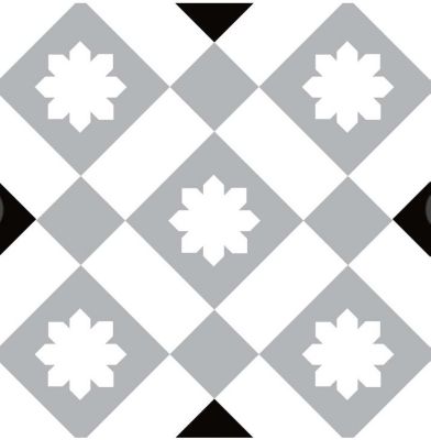 8 carreaux adhésifs motif fleur blanche sur fond gris L.10 x H.10 x l.0,4cm