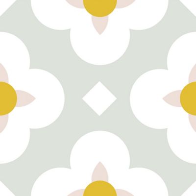 Lot de 6 carreaux adhesifs Draeger la carterie fleurs blanches et ocres L.15 x l.15 cm