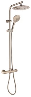Colonne de douche thermostatique avec pommeau + douchette 3 jets + flexible + barre réglable  inox brossé  Edouard Rousseau Full inox