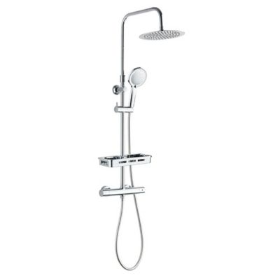 Colonne de douche avec mitigeur thermostatique Edouard Rousseau Ars Tab Chrome Douche de tête ronde Douchette à main - vue 2