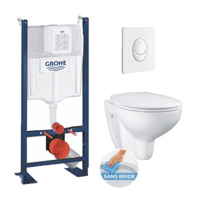 Grohe Pack WC Rapid SL autoportant + cuvette Bau Ceramic sans bride + plaque Skate Air blanche (ProjectBau-3)
