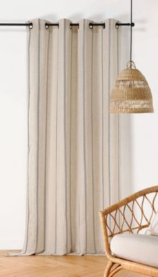 Voilage à œillets poly-lin Sarah l.145 x H.260 cm rayé beige